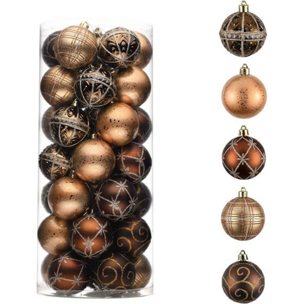 Christmas Ornaments Set, 35ct 2.36 Inches Brown Copper Gold Shatterproof